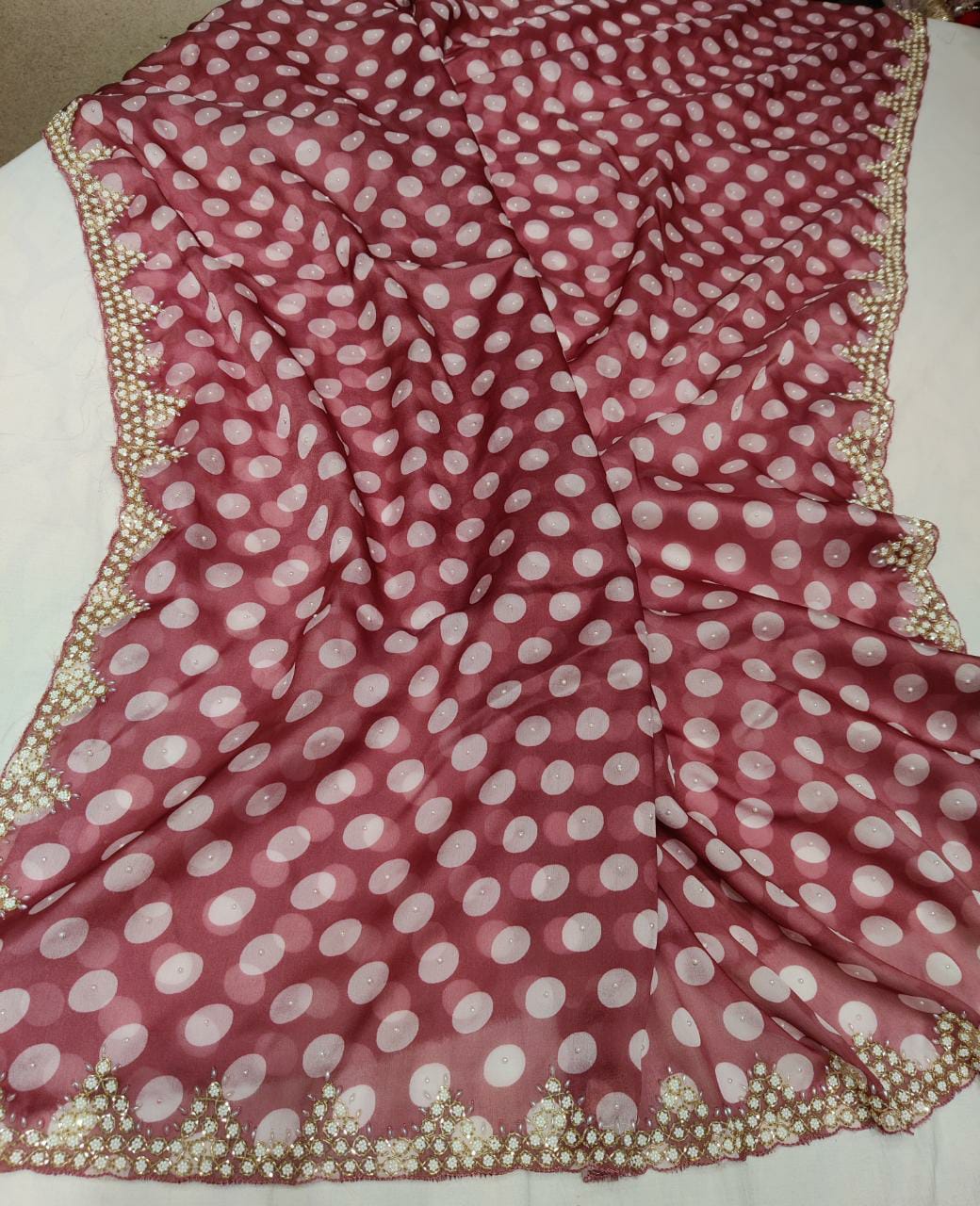 Polka dot inspired organza saree - Saffronfashionindia