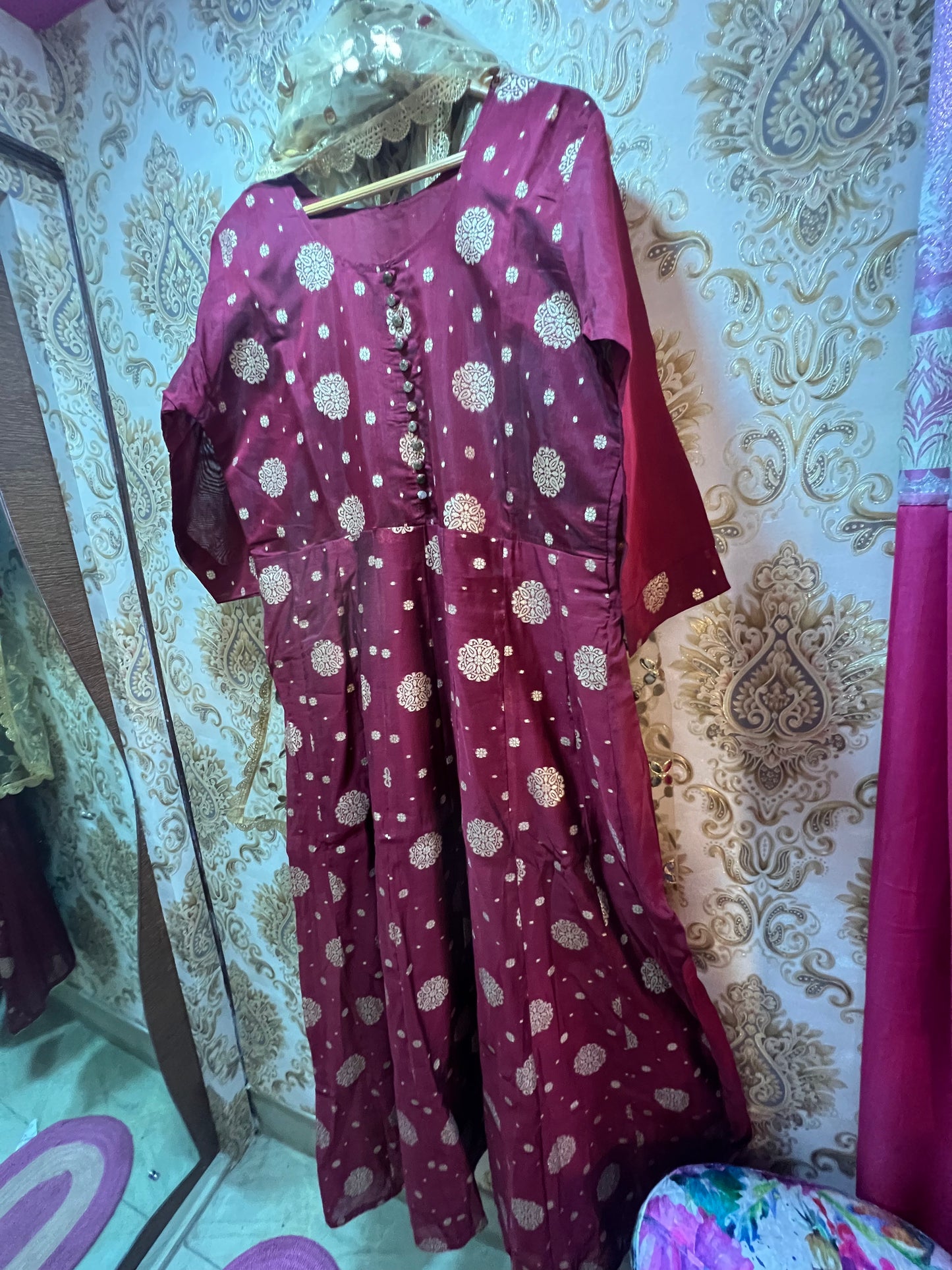Maroon Chanderi Kurti set - Saffronfashionindia