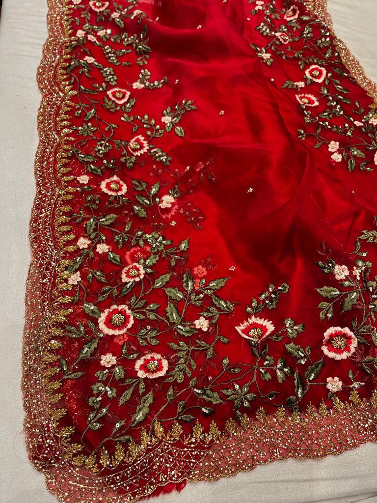 Iris embroidered saree - Saffronfashionindia
