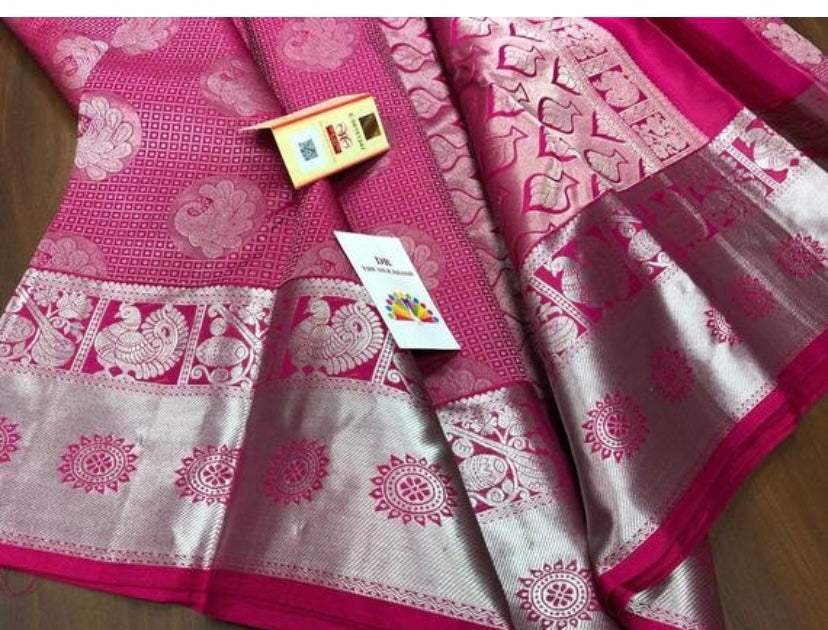 Pink silk saree - Saffronfashionindia