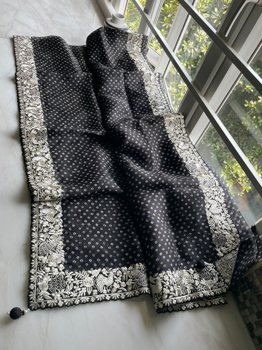 Black beauty organza saree - Saffronfashionindia