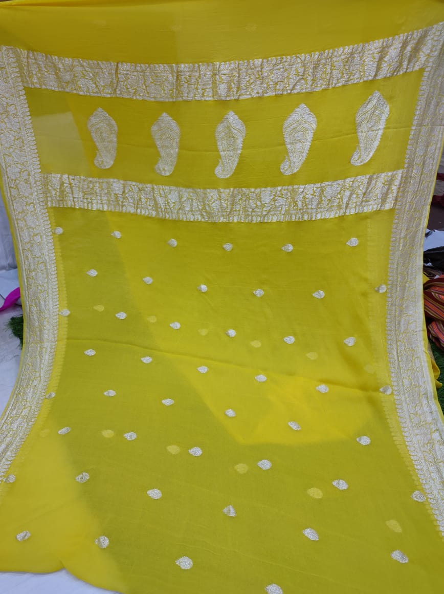 Handcrafted chiffon saree/banarsi saree/sari - Saffronfashionindia