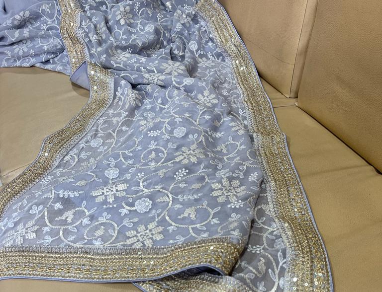 Nimil Chikankari gorgette saree - Saffronfashionindia