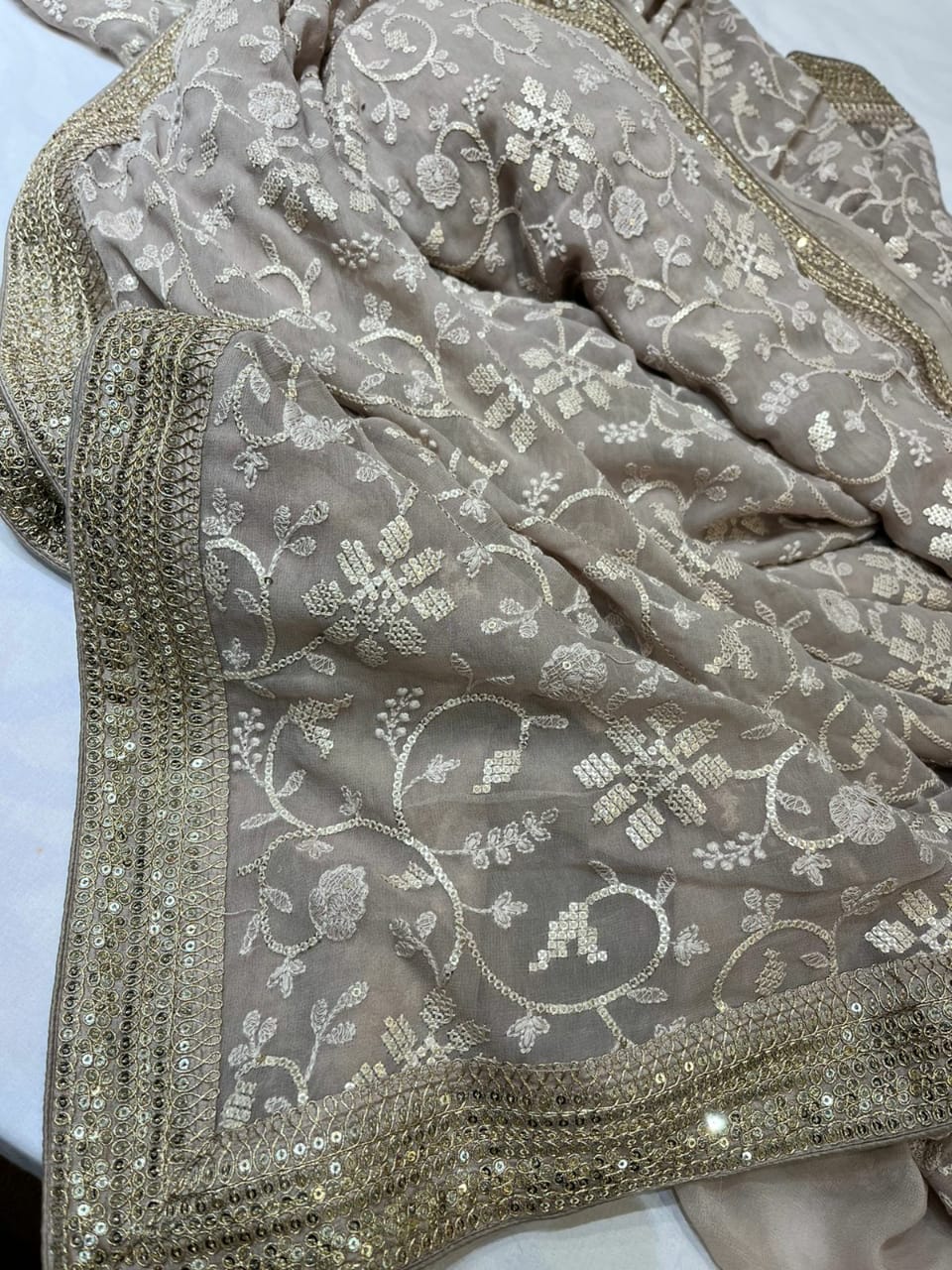 Nimil Chikankari gorgette saree - Saffronfashionindia