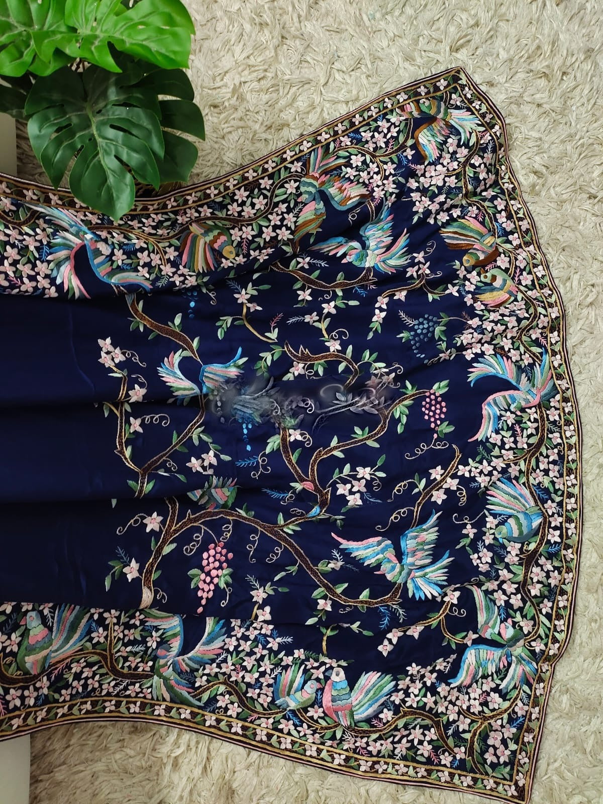 Royal blue Parsi gara crepe saree SaffronFashion