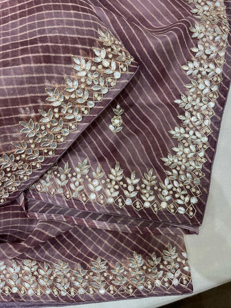 Muneba Lehariya organza saree - Saffronfashionindia