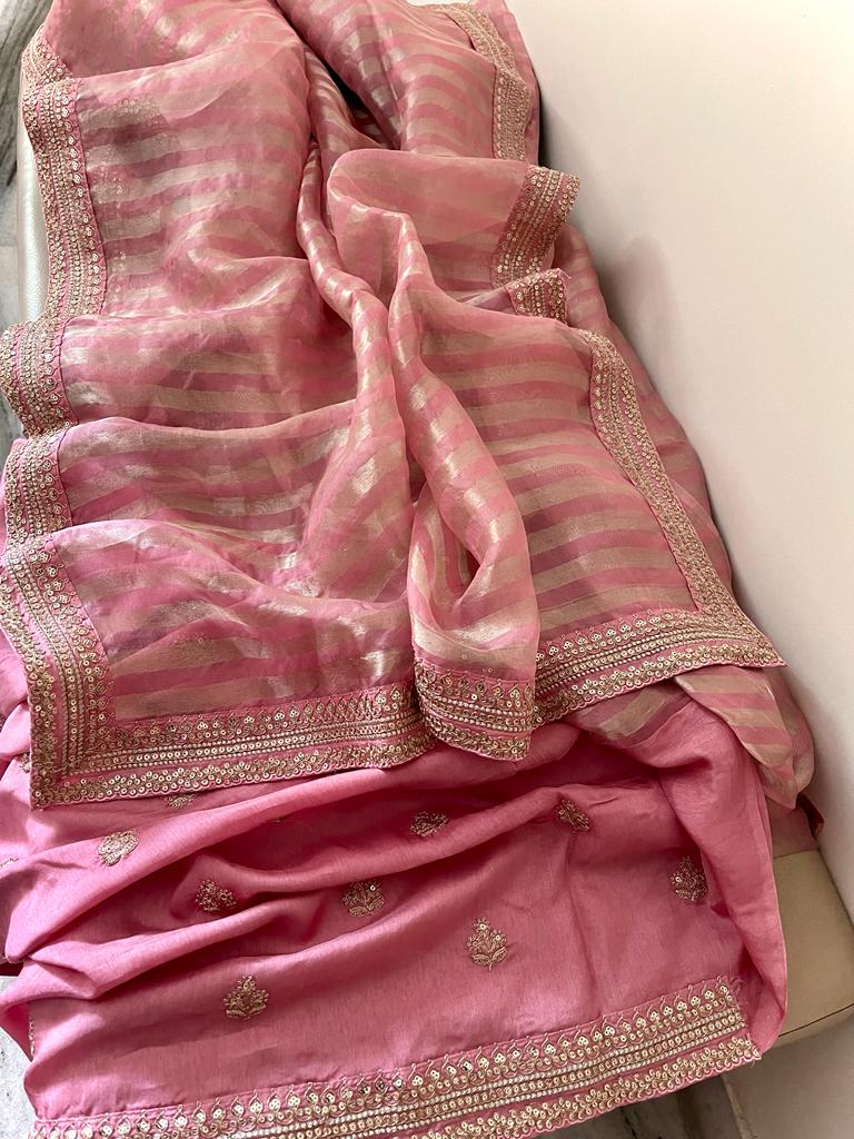 Neshina striped weaving organza saree - Saffronfashionindia