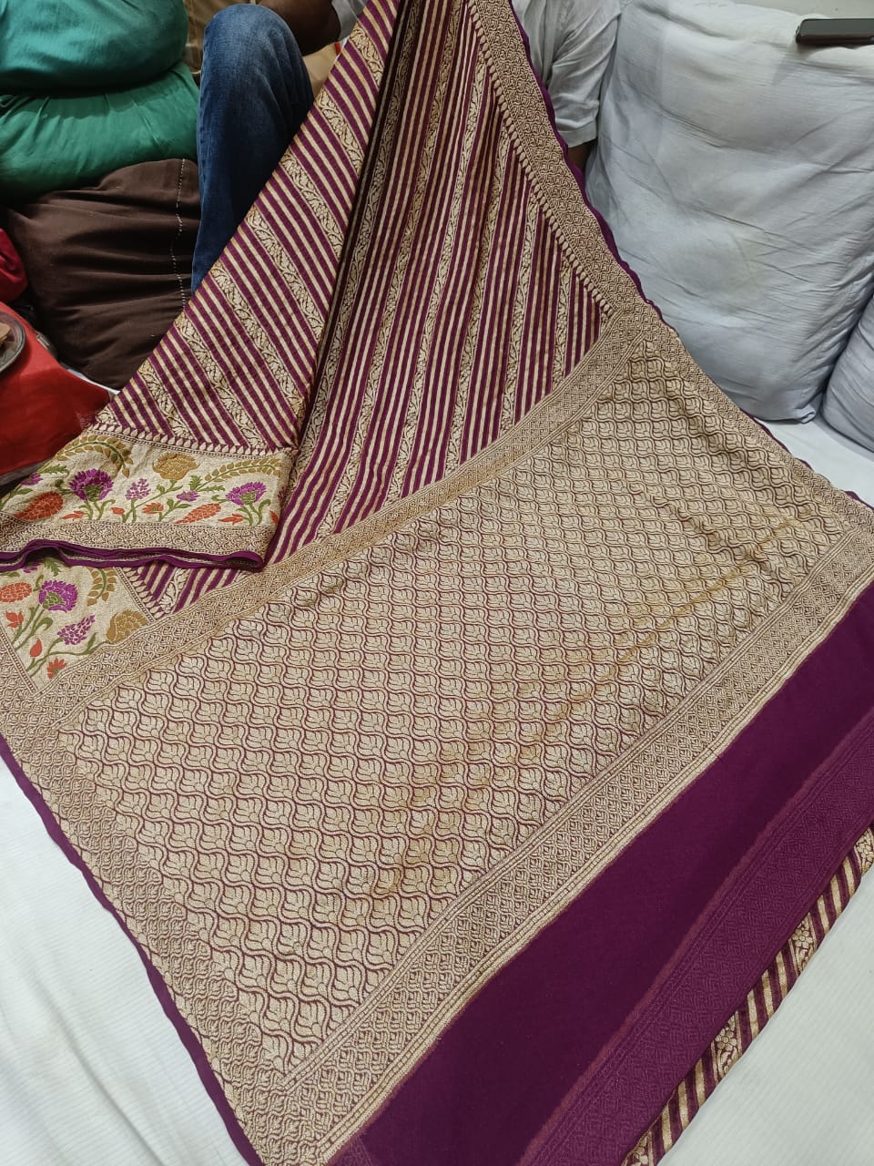 Indian banarsi gorgette saree - Saffronfashionindia