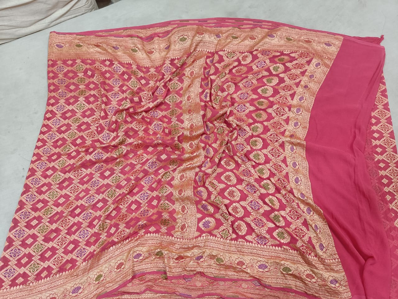 Khaddi banarsi chiffon saree/sari/gorgette saree - Saffronfashionindia