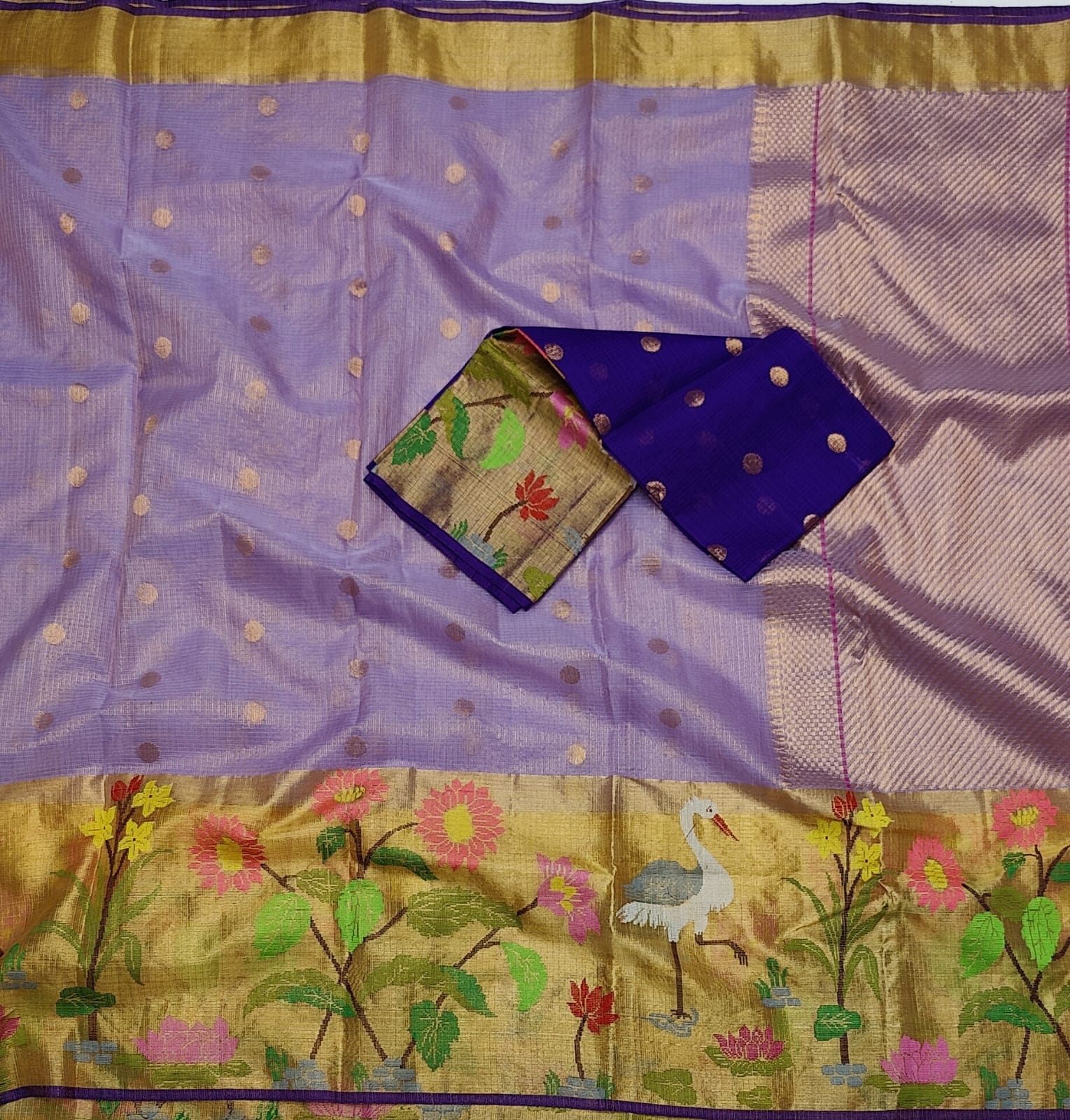 Lavender tissue zari kota saree - Saffronfashionindia