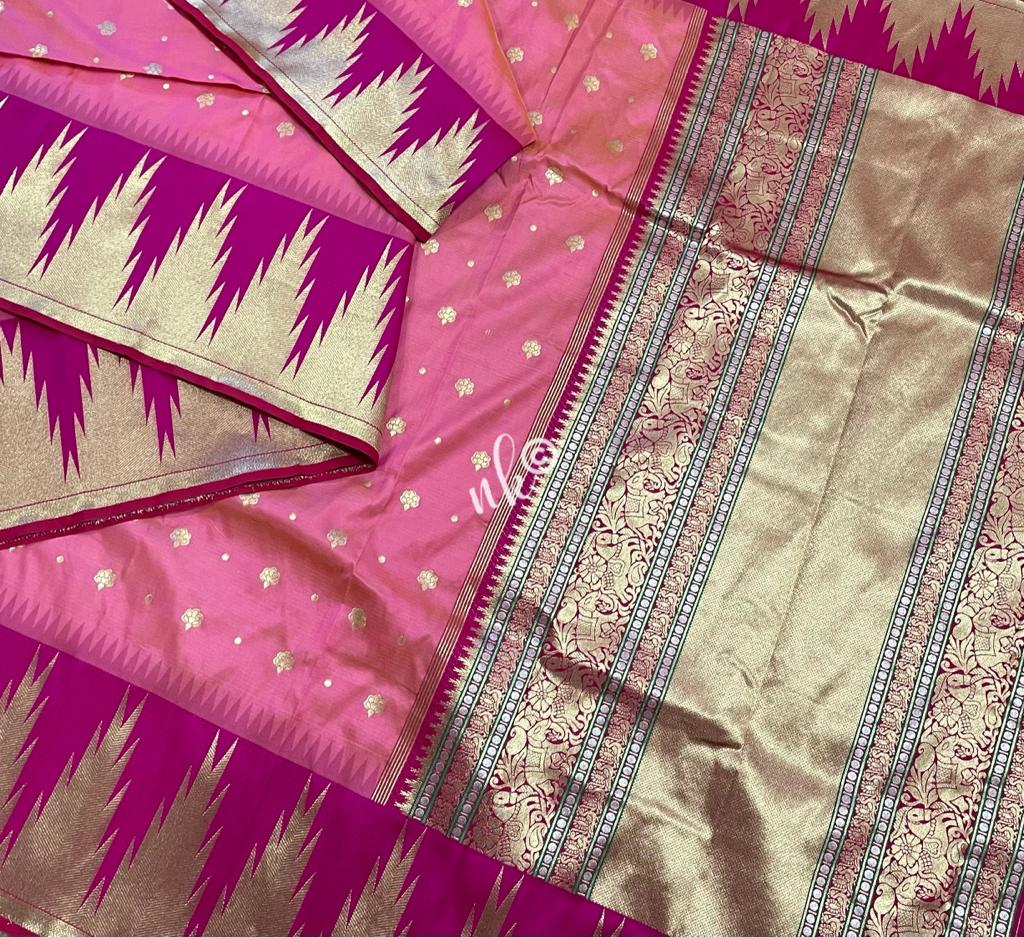 Women banarsi temple bordered saree - Saffronfashionindia