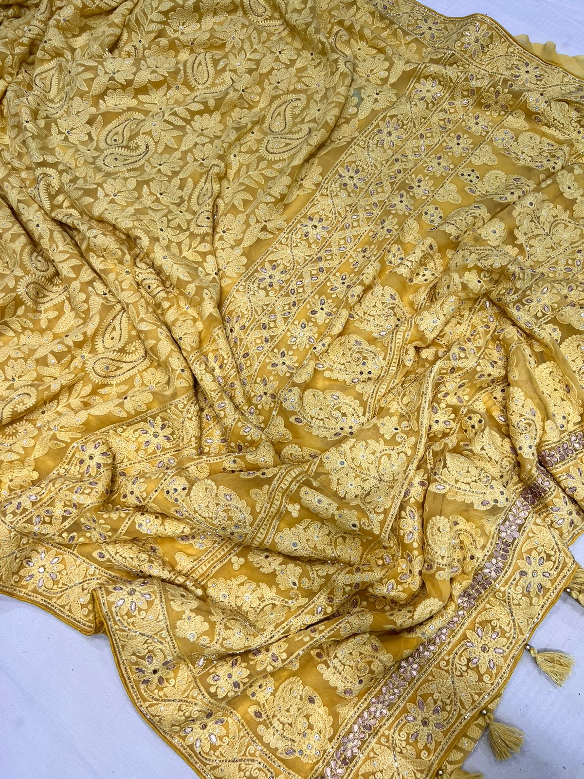Jinnah Chikankari gottapatti saree - Saffronfashionindia