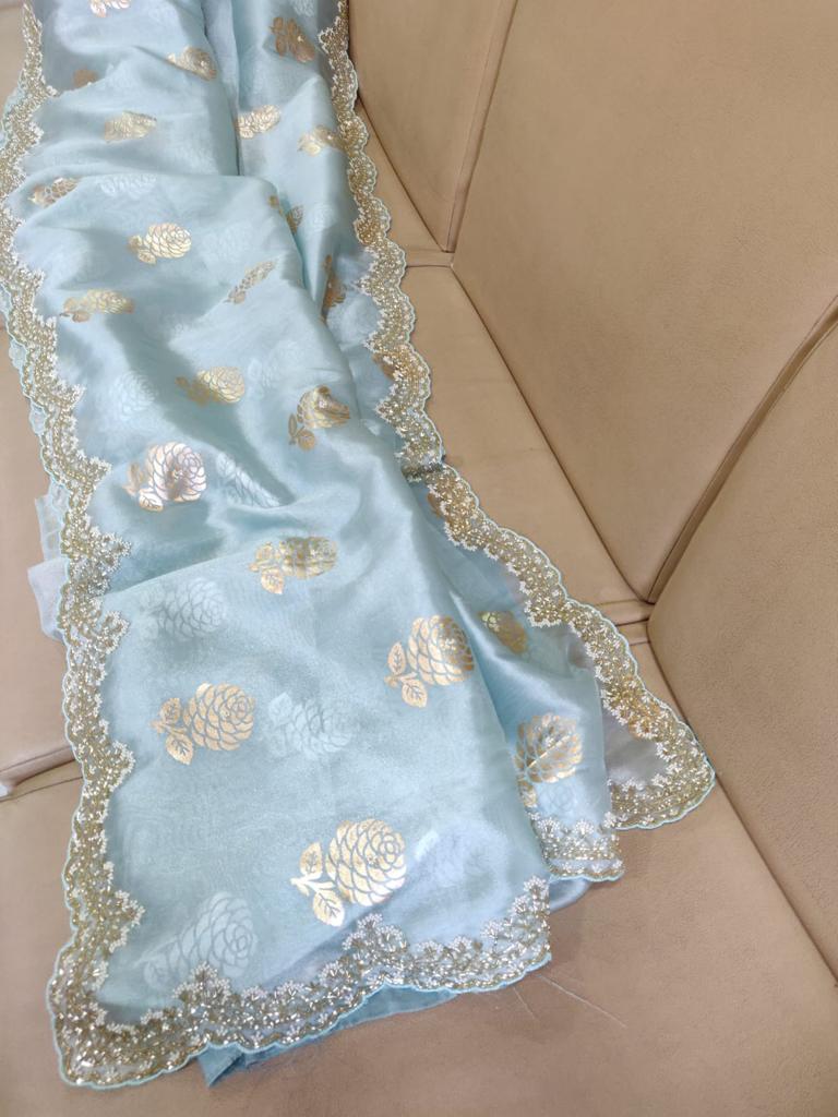 Organza foil partywear saree - Saffronfashionindia