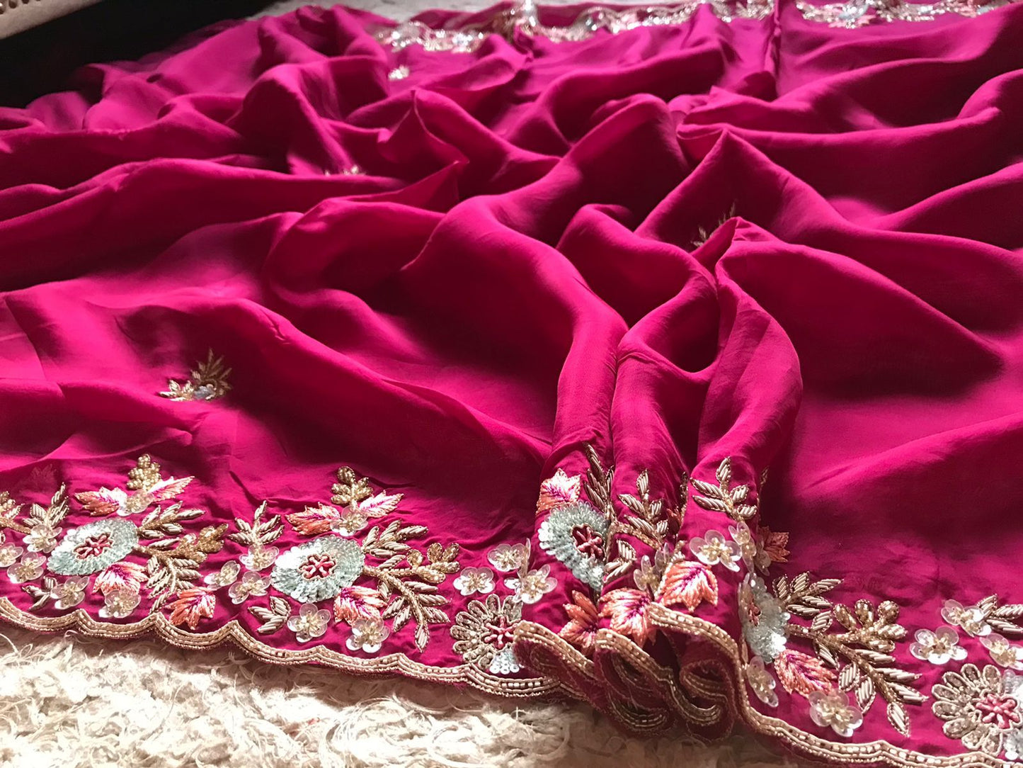 Wine inspired organza silk embroidered saree - Saffronfashionindia