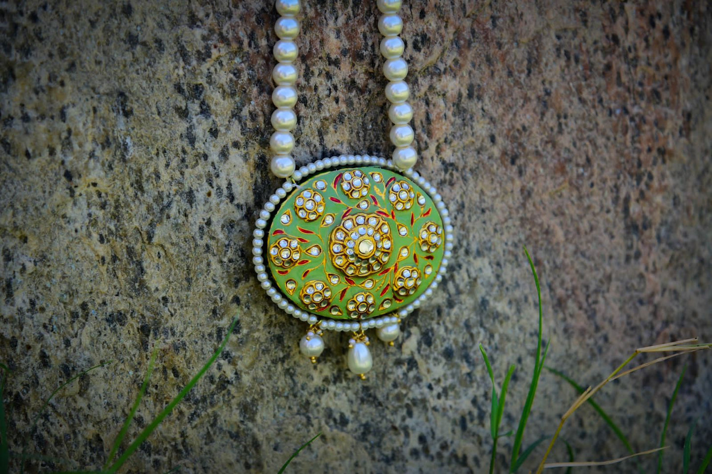 Pivani Pearl Meenakari necklace set - Saffronfashionindia