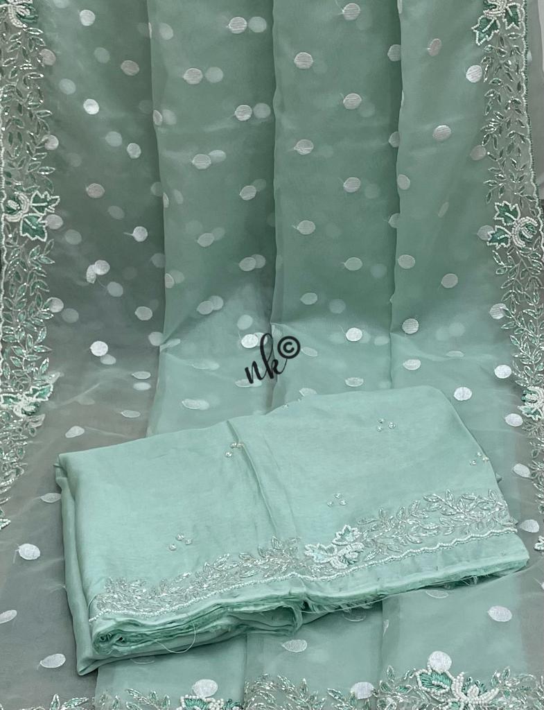 Polka dot organza saree - Saffronfashionindia