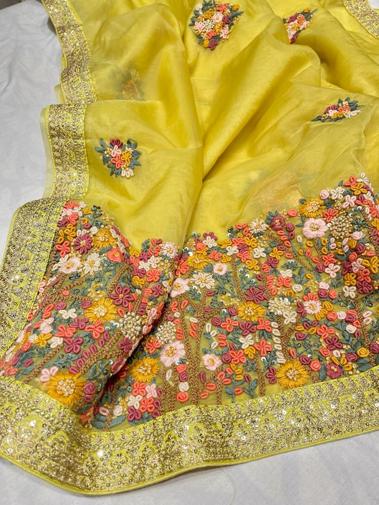 Benzie organza French knot saree - Saffronfashionindia