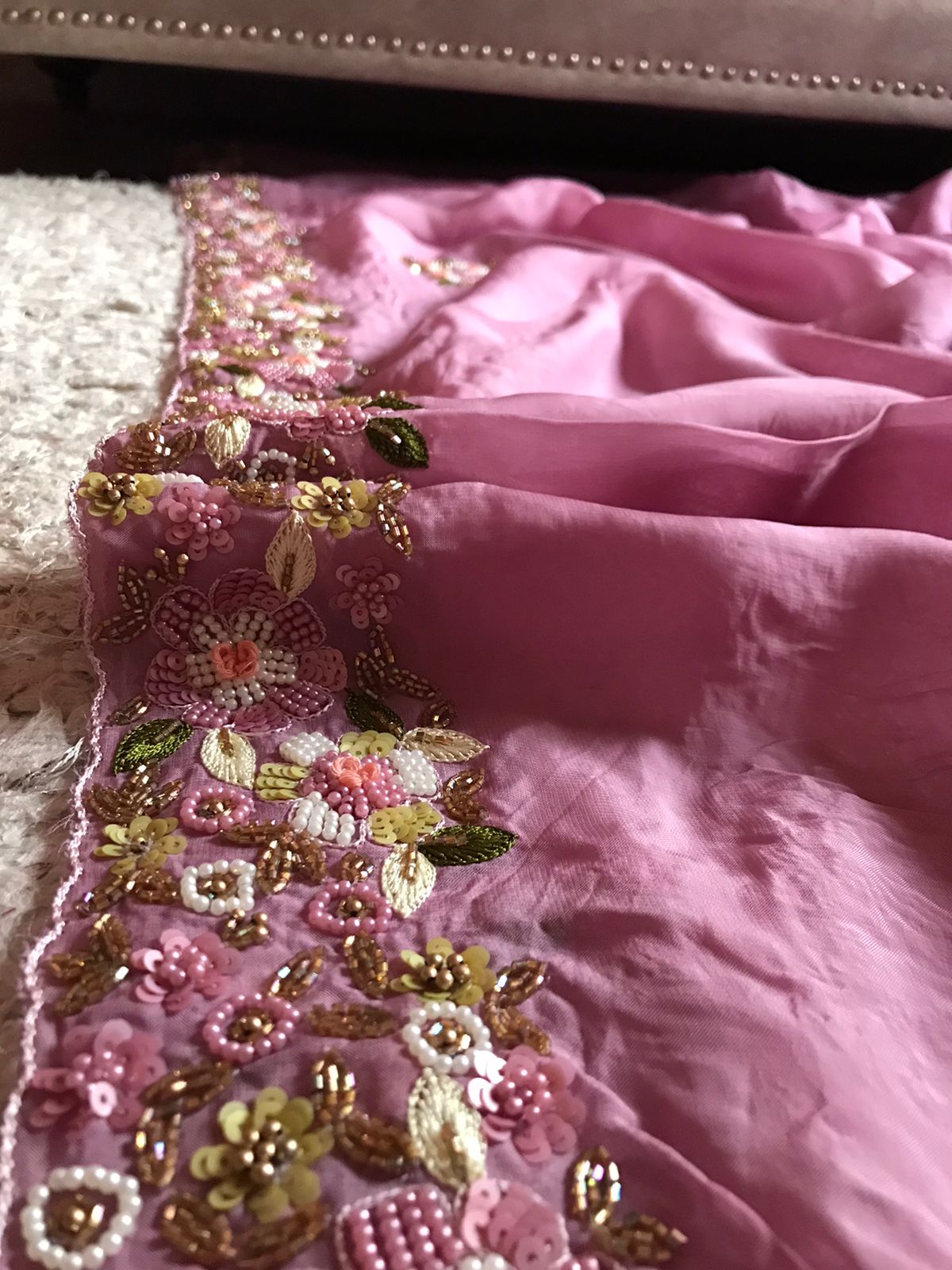 Mauve organza designer saree - Saffronfashionindia