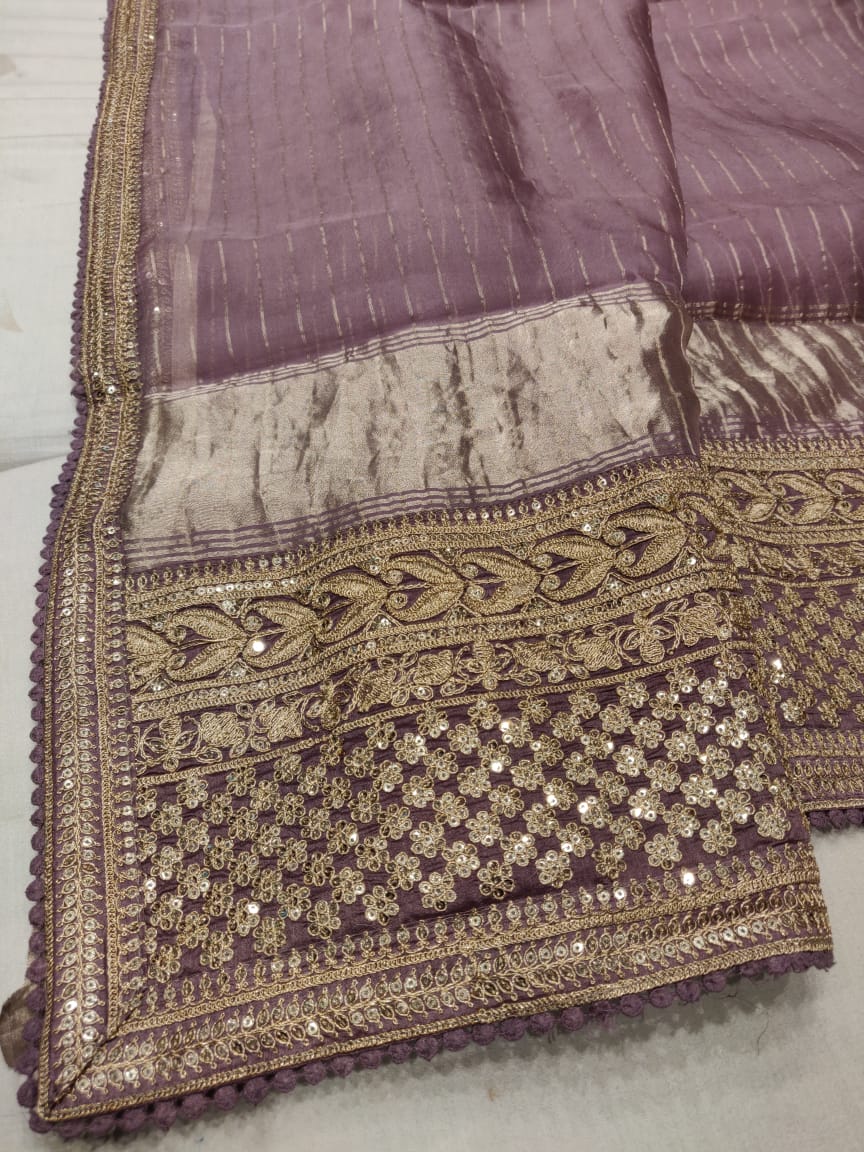 Organza striped saree - Saffronfashionindia
