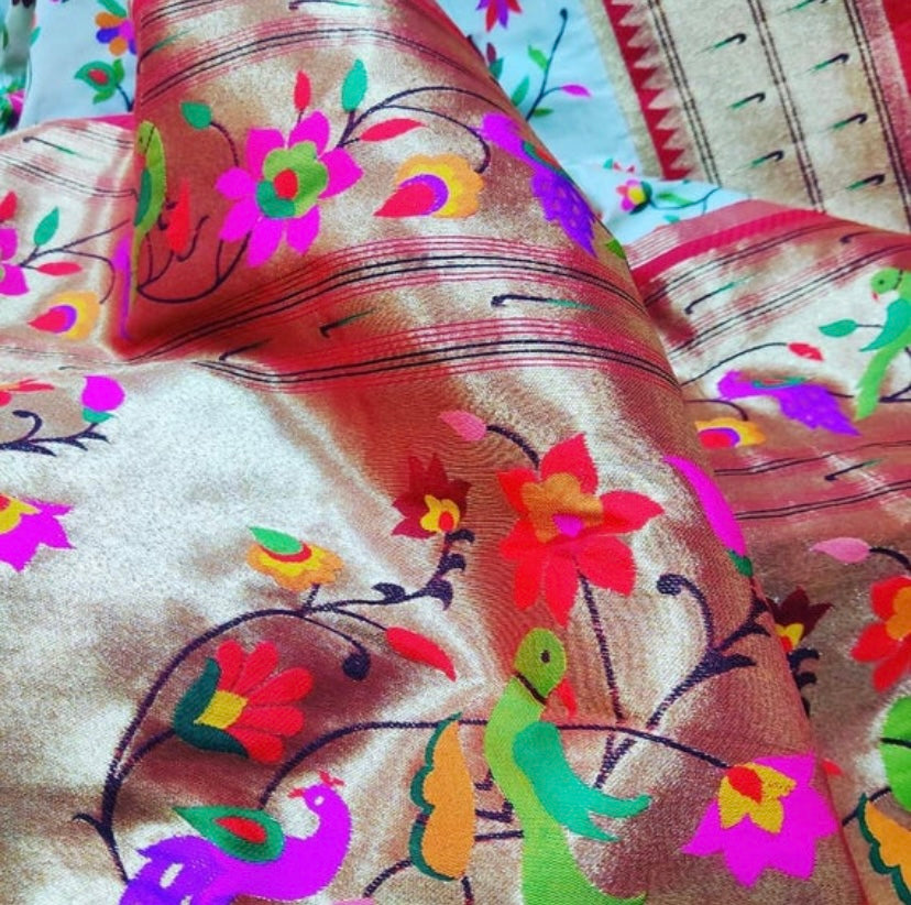 White muniya paithani saree - Saffronfashionindia
