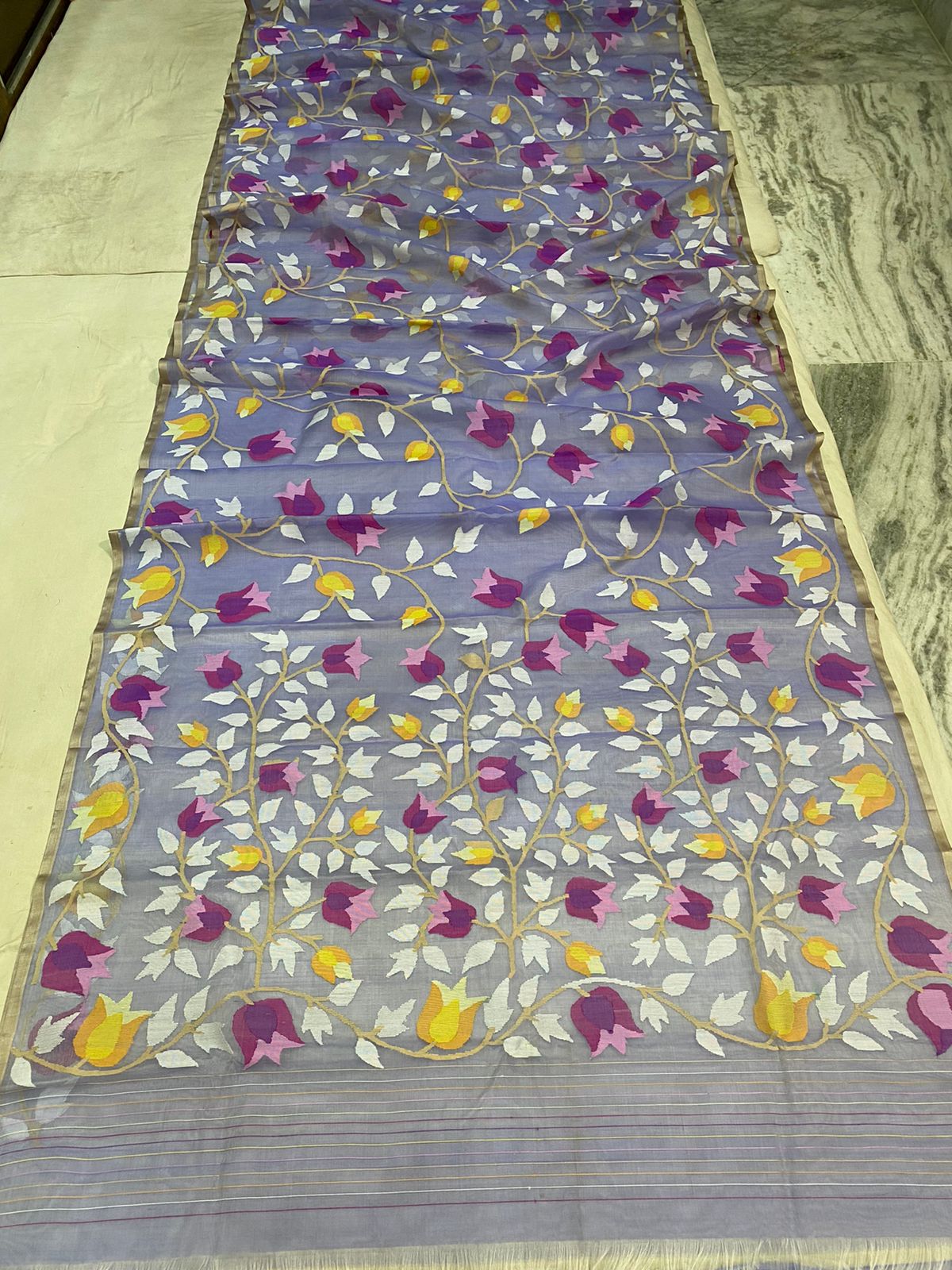 Grey beautiful jamdani saree - Saffronfashionindia