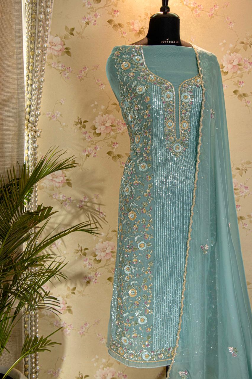 Shabnam handcrafted organza dress - Saffronfashionindia