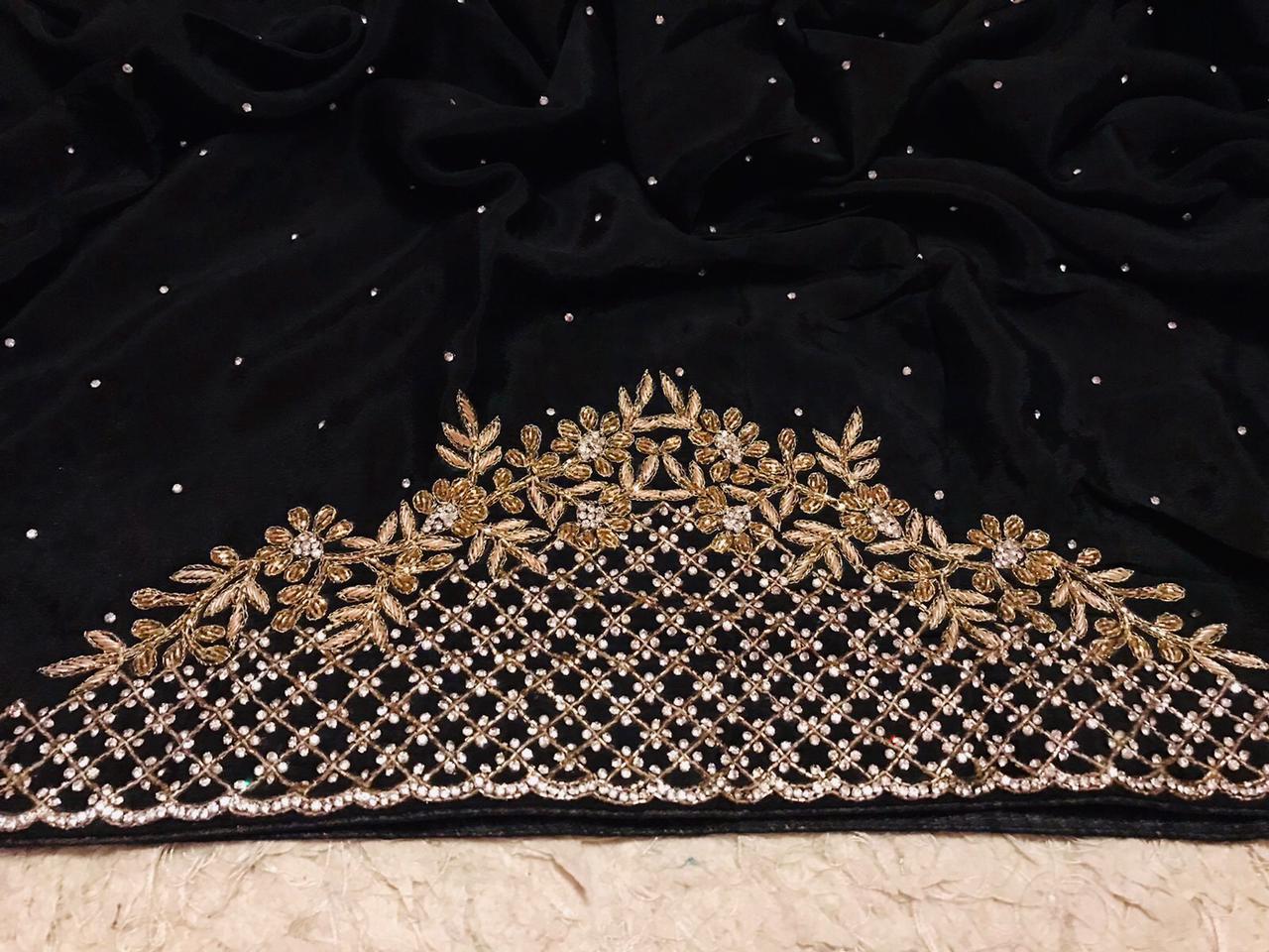 Luxury chinon inspired saree - Saffronfashionindia