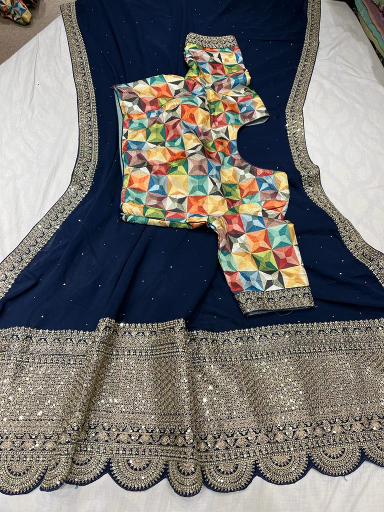Anika gorgette zardosi saree - Saffronfashionindia