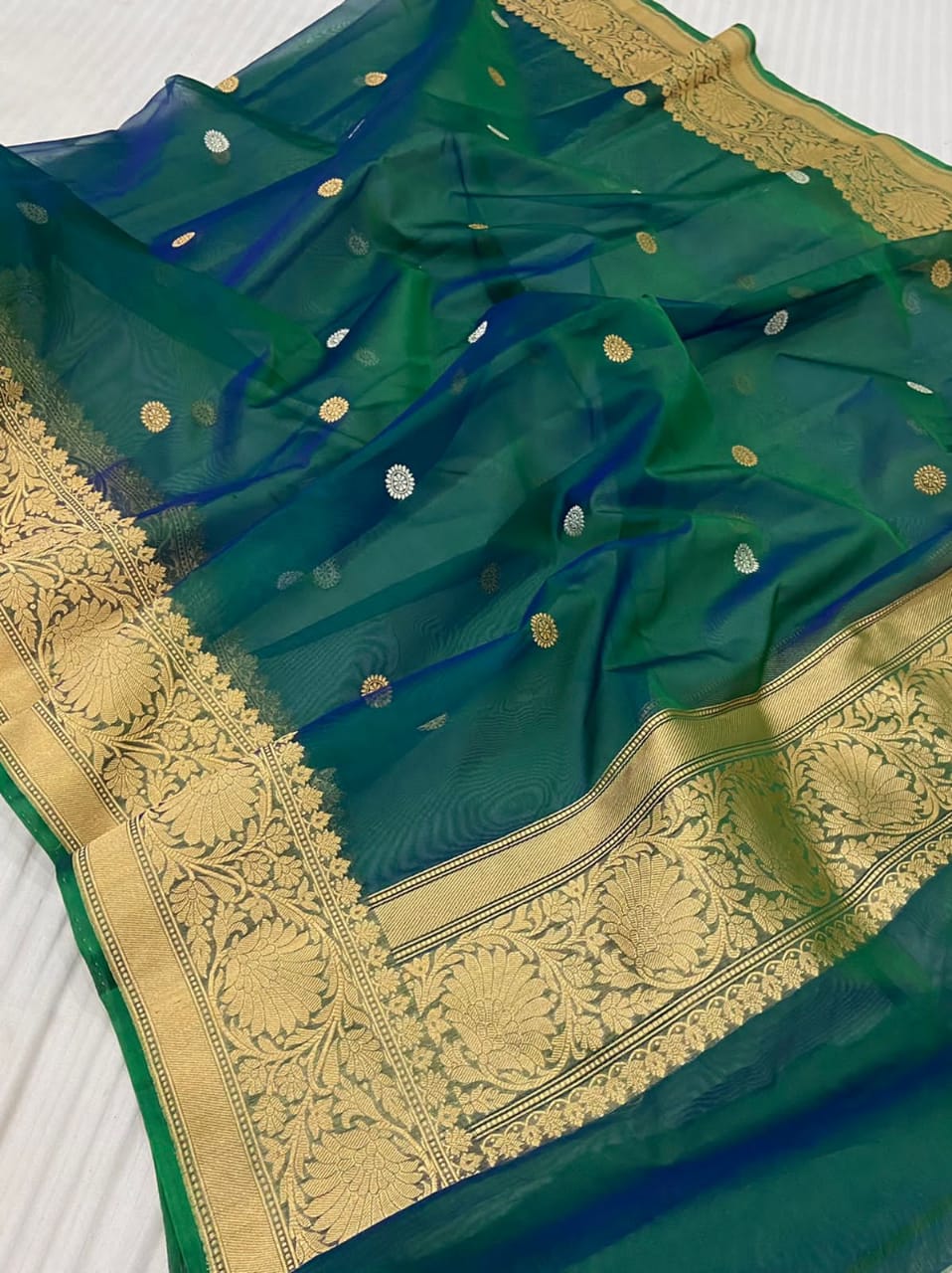 Emerald kora banarsi dupatta - Saffronfashionindia