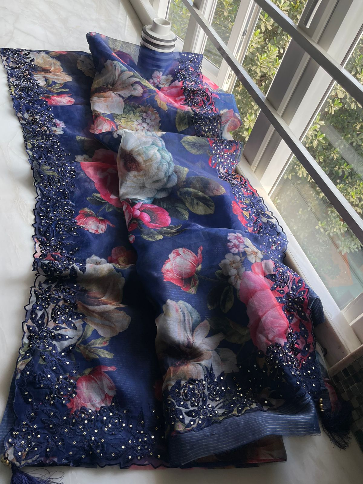 Royal floral sari - Saffronfashionindia