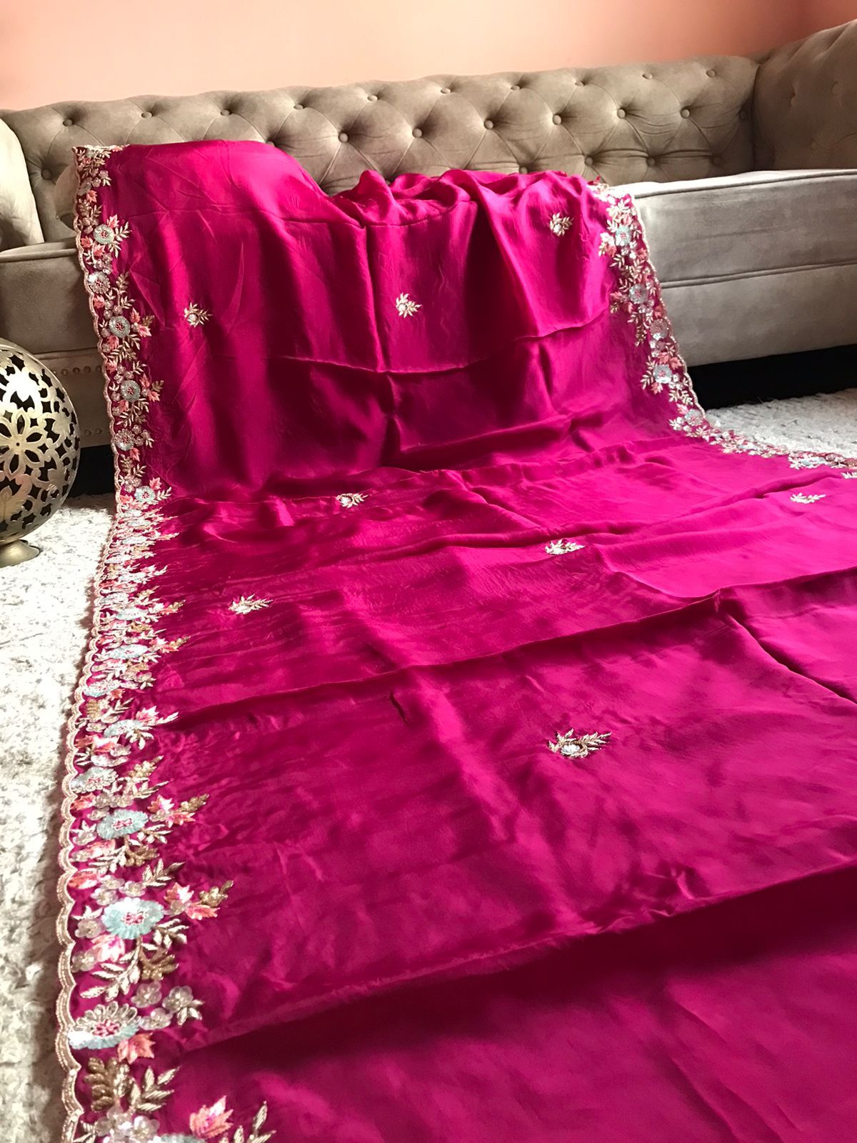 Wine inspired organza silk embroidered saree - Saffronfashionindia