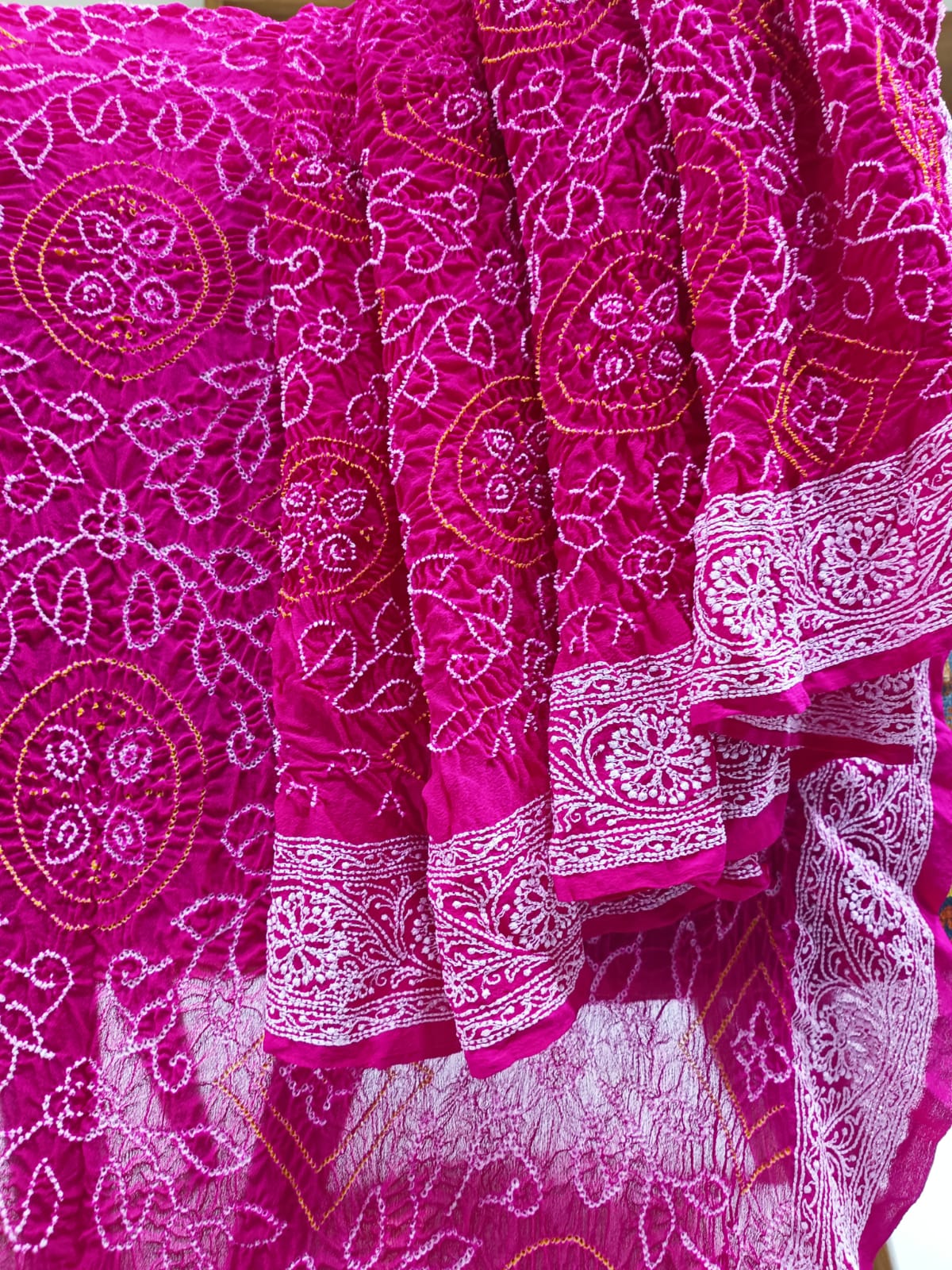 Rai bandhej Chikankari saree - Saffronfashionindia