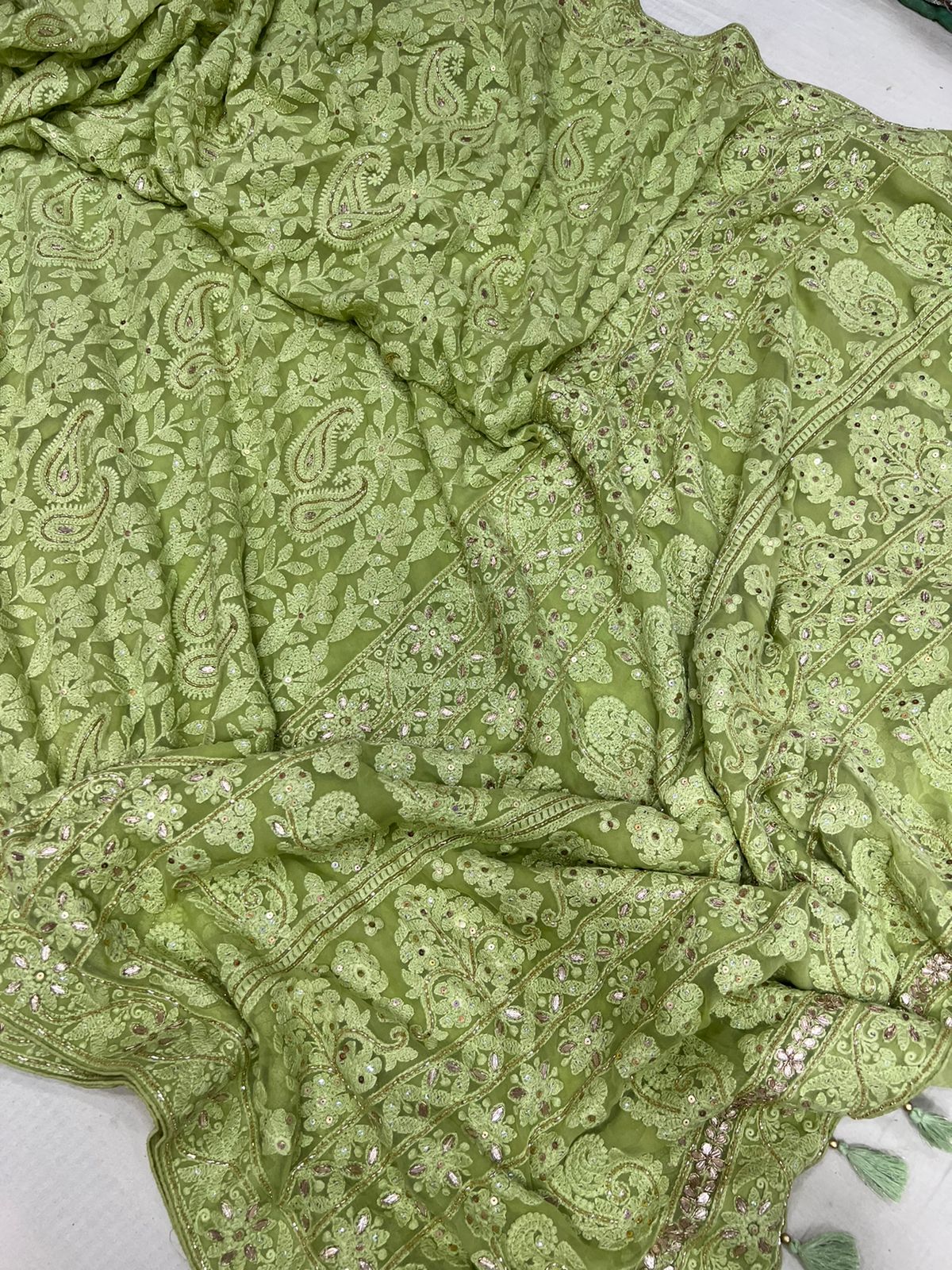 Jinnah Chikankari gottapatti saree - Saffronfashionindia