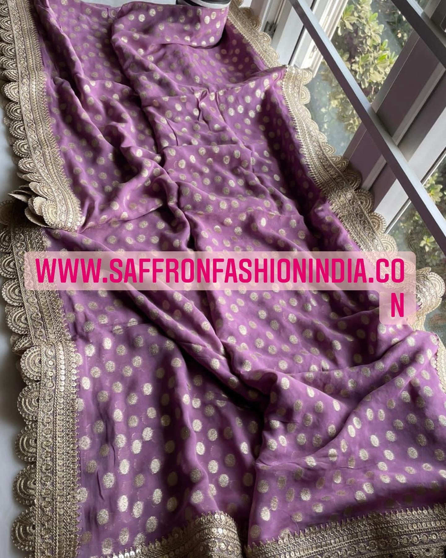 Lavender fancy partywear saree - Saffronfashionindia