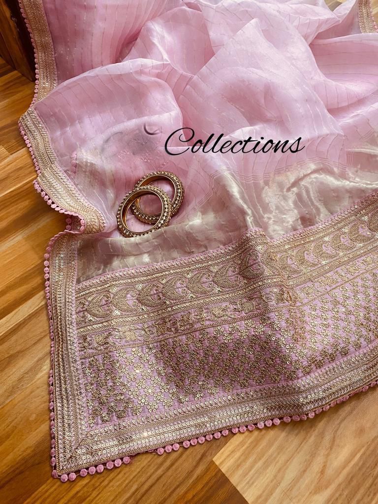 Tiara organza striped saree - Saffronfashionindia