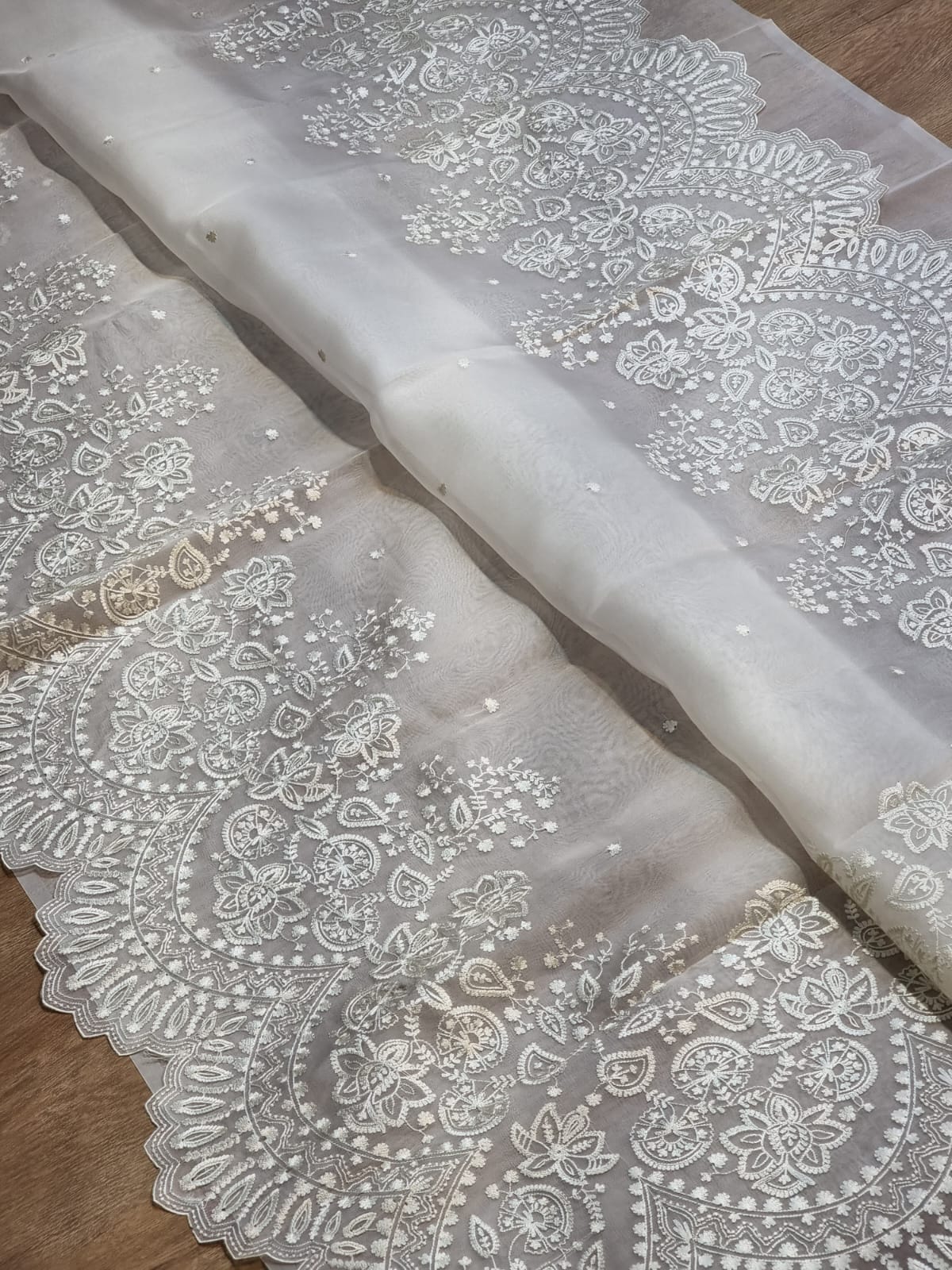Scalloped inspired organza cutwork saree SaffronFashion