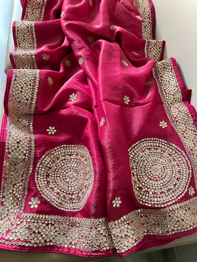 Zubeida gorgette embroidered saree - Saffronfashionindia
