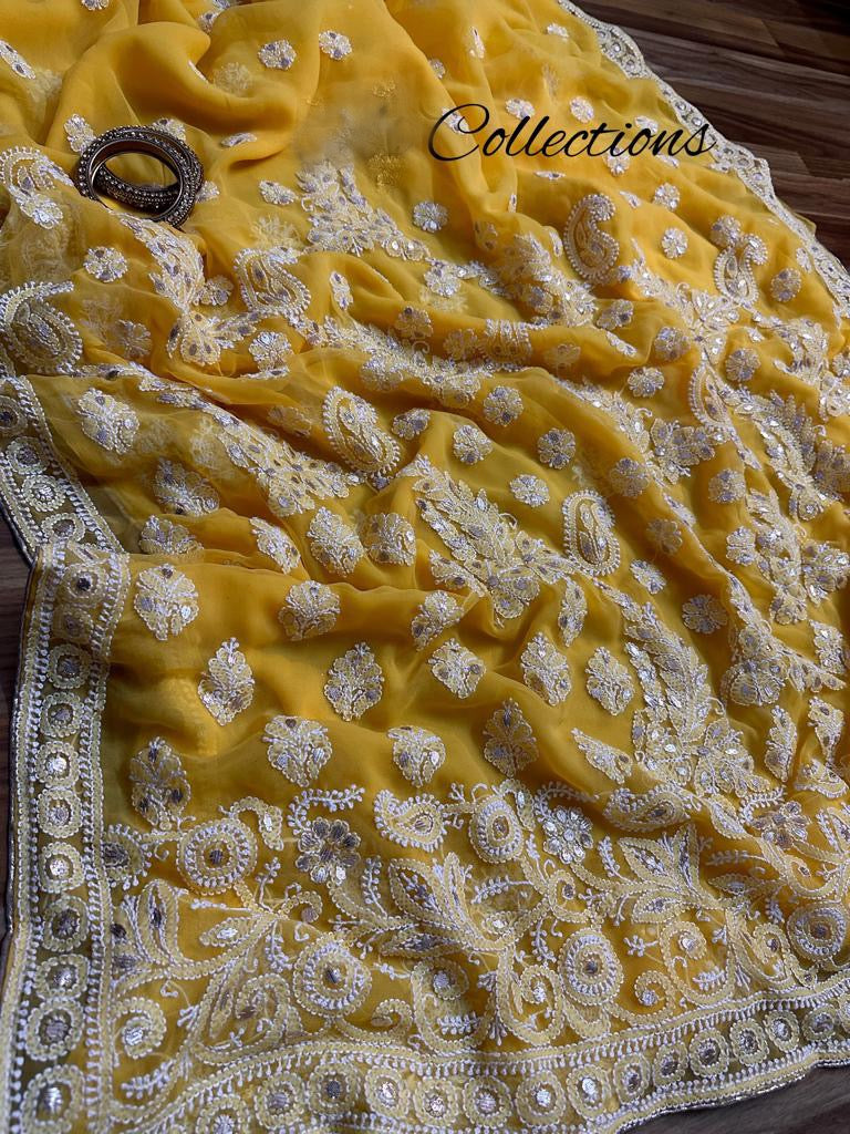 Embroidered Chikankari gottapatti inspired saree - Saffronfashionindia
