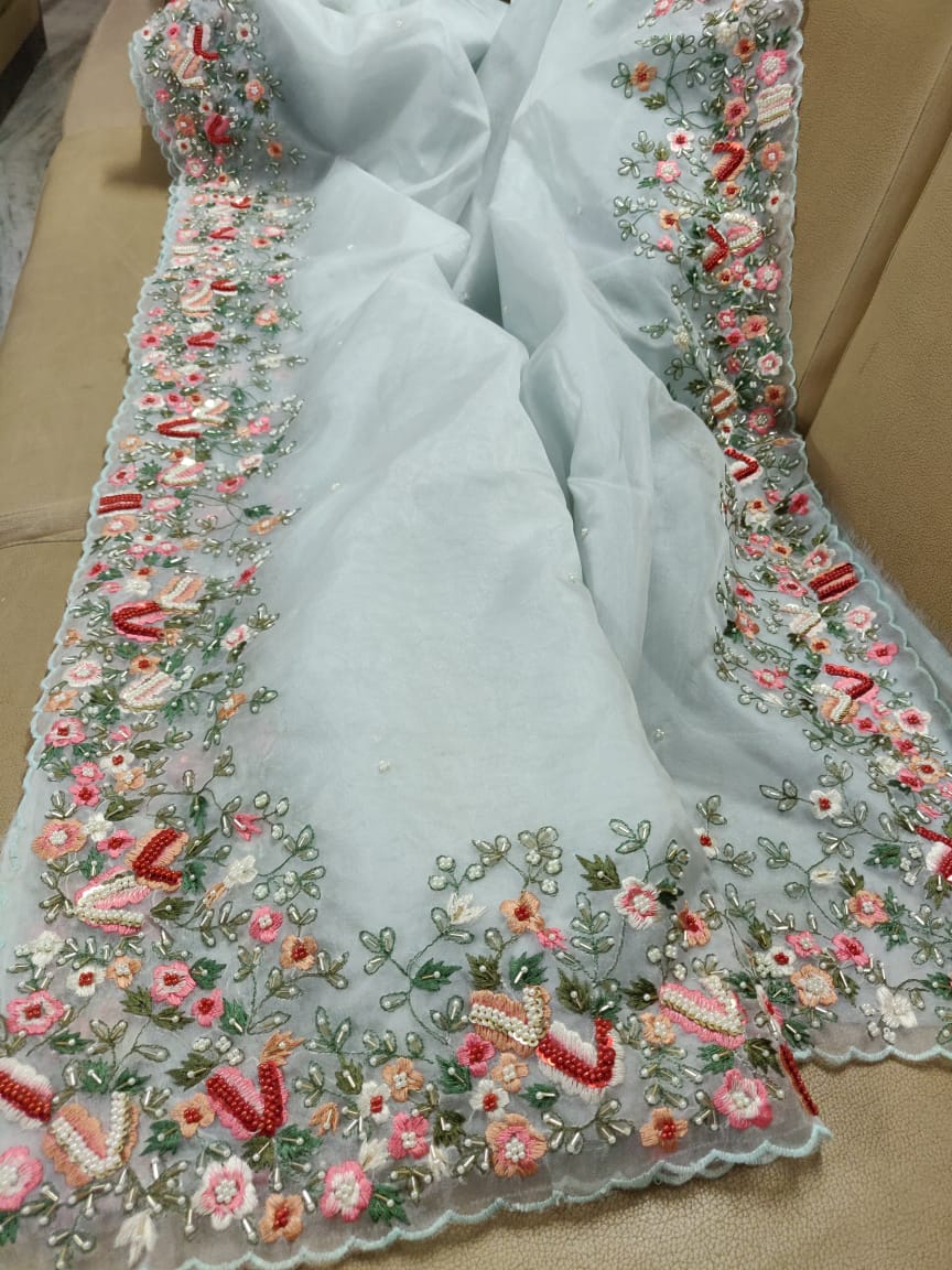 Lilac organza saree - Saffronfashionindia