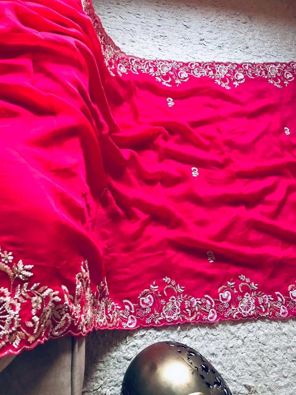 Feather pink organza saree - Saffronfashionindia