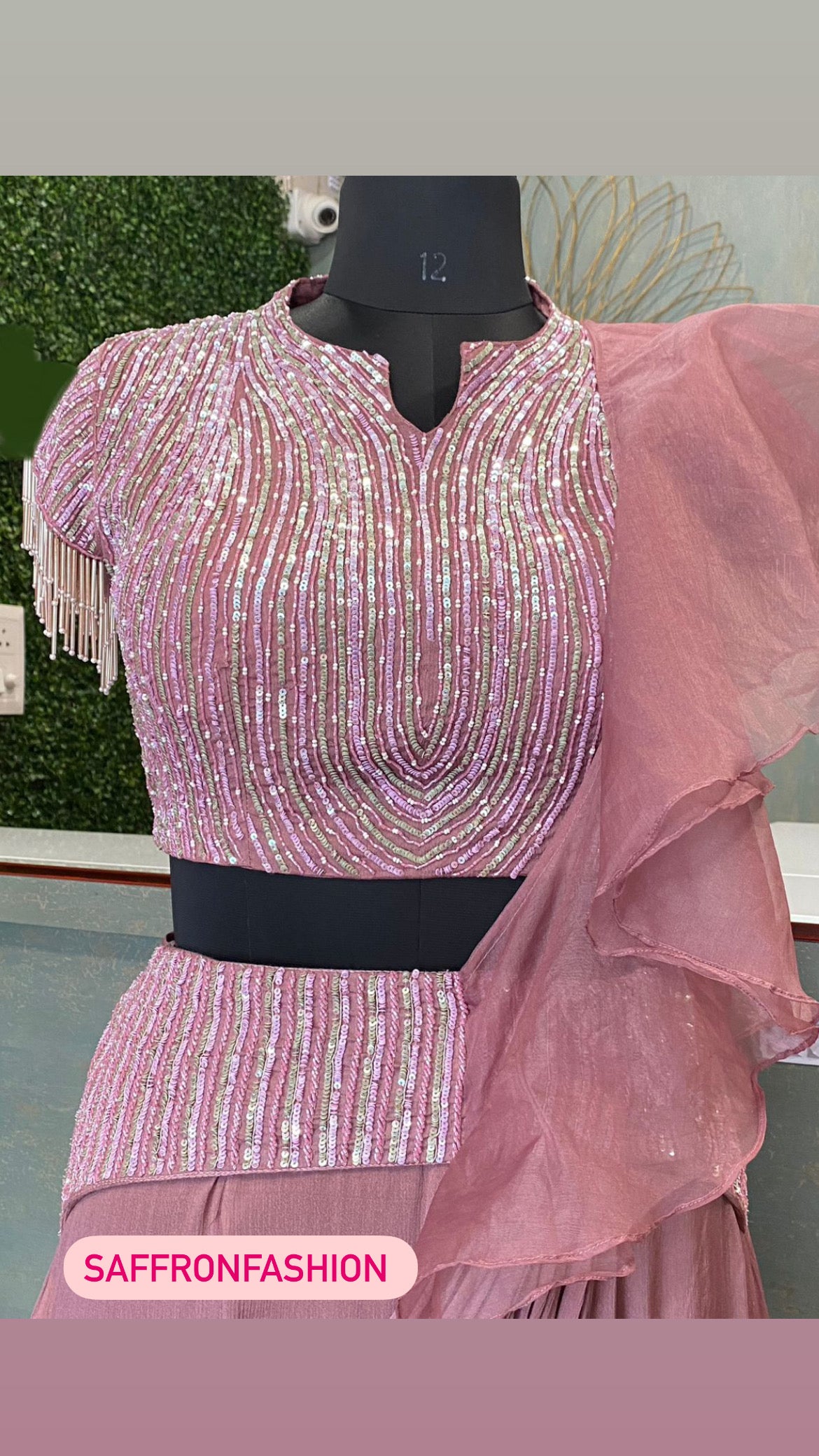 Chinon pink frilled  dress - Saffronfashionindia