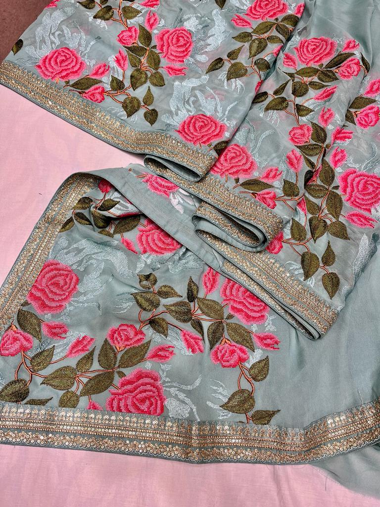 Embroidered floral saree,,,,beautiful sari - Saffronfashionindia