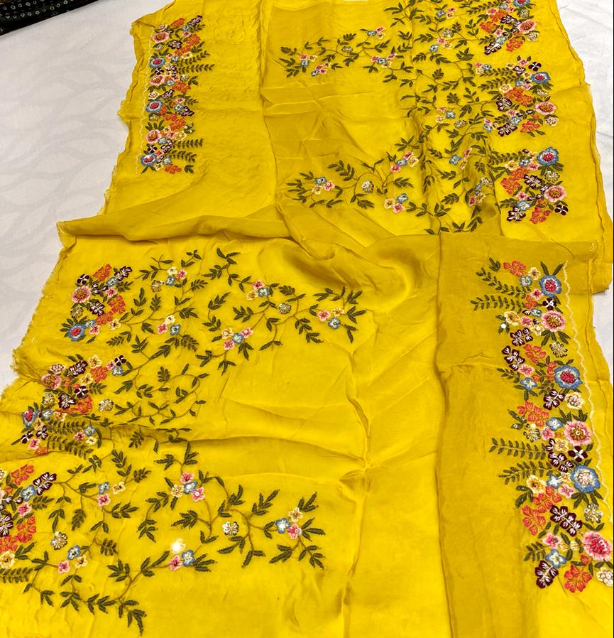 Tulips embroidered saree,,,,,organza saree - Saffronfashionindia