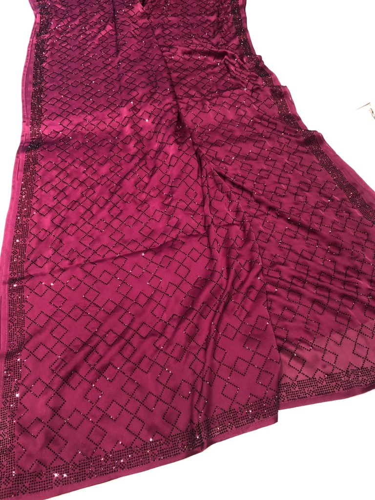 Designer Swarovski satin sares - Saffronfashionindia