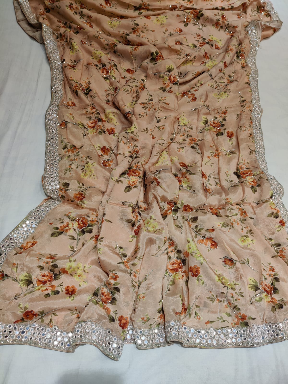 Fancy crepe partywear saree - Saffronfashionindia