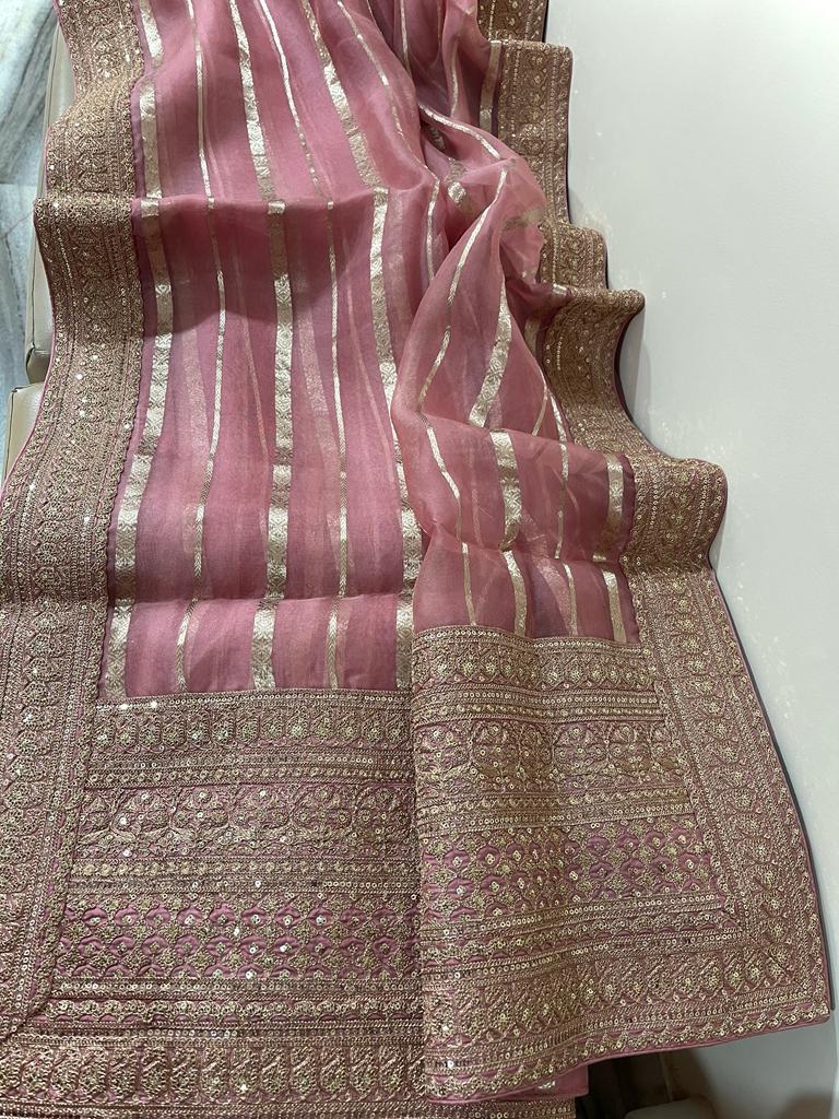 Kora striping sequins saree - Saffronfashionindia
