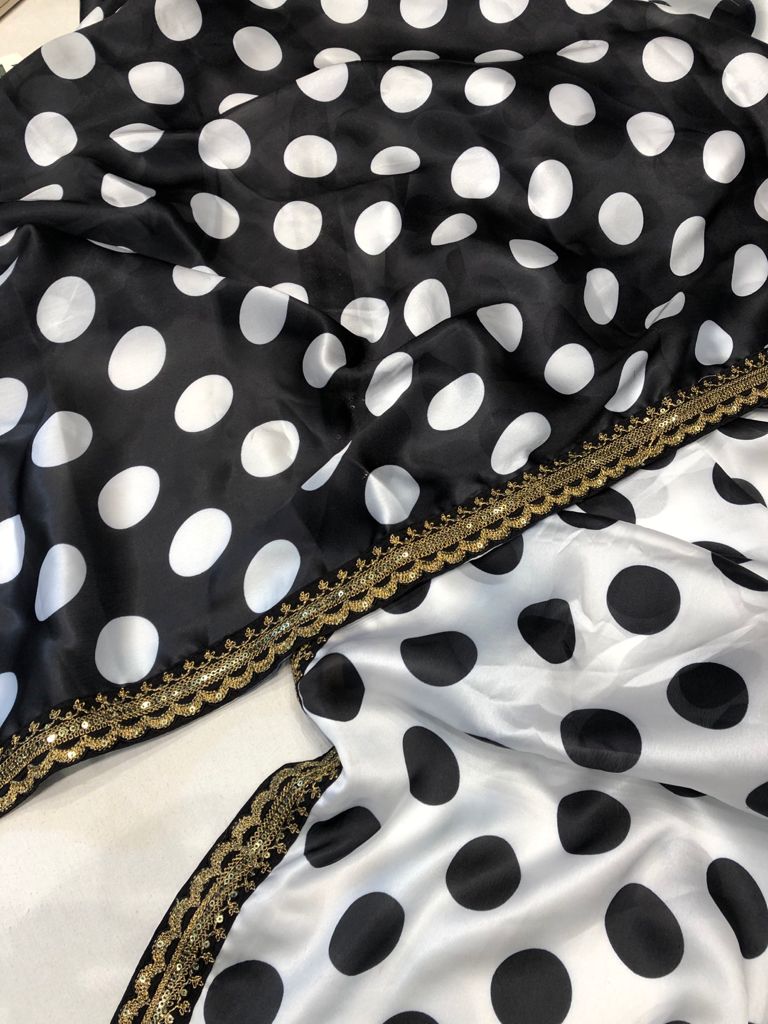 Polka dot organza saree - Saffronfashionindia