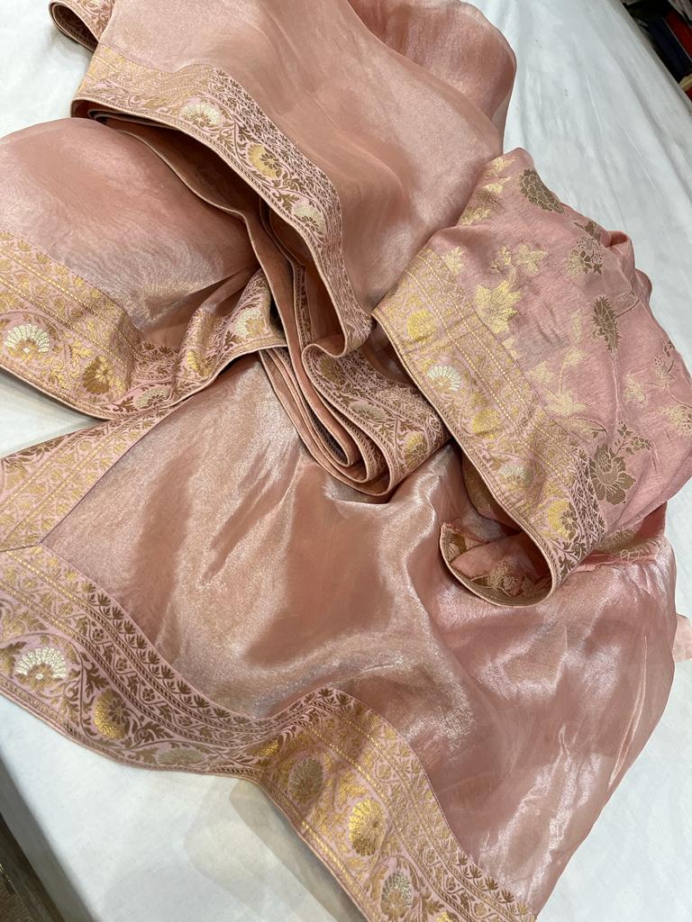 Metallic tissue organza saree - Saffronfashionindia
