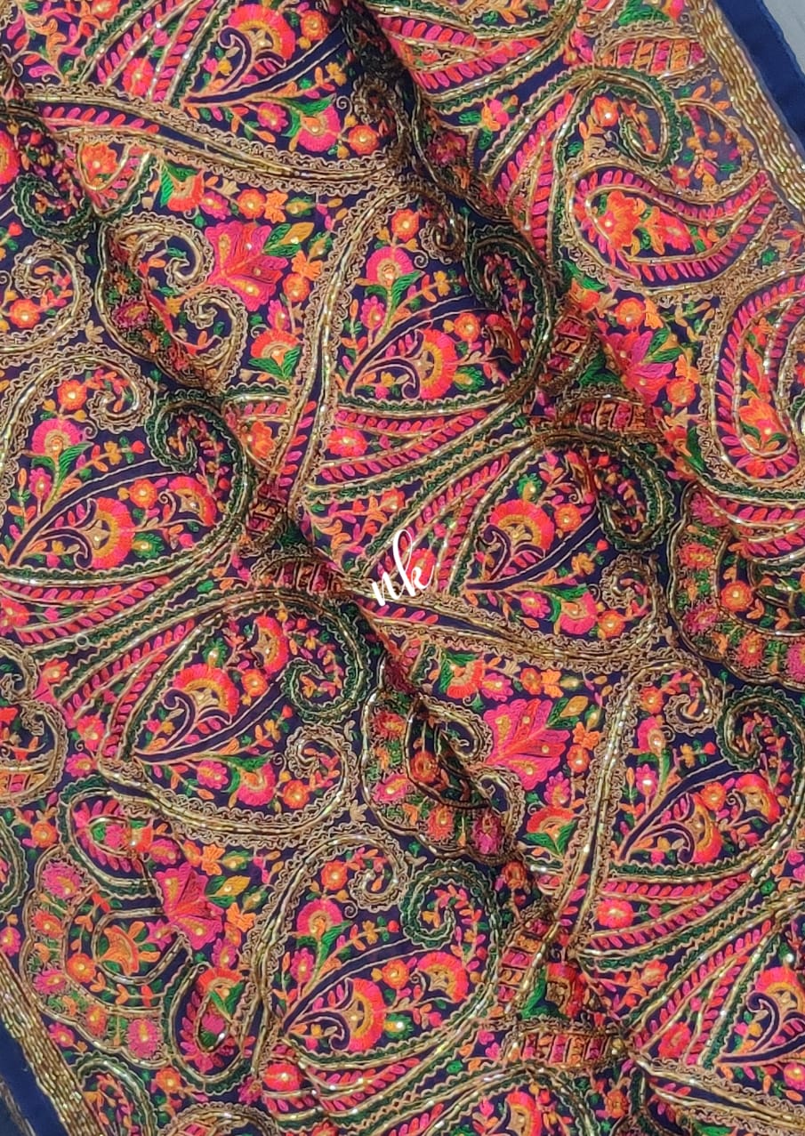 Kashmiri inspired gorgette saree - Saffronfashionindia
