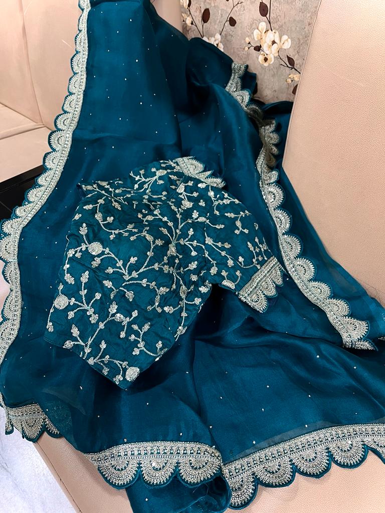 Betty scalloped organza saree - Saffronfashionindia